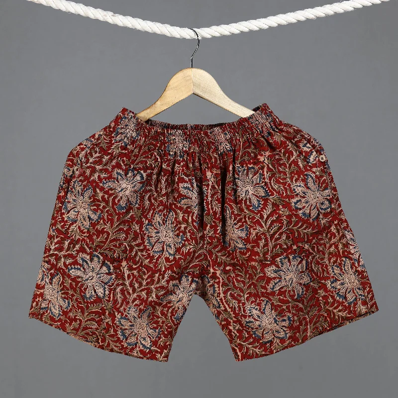 Red - Kalamkari Block Printed Cotton Unisex Boxer/Shorts