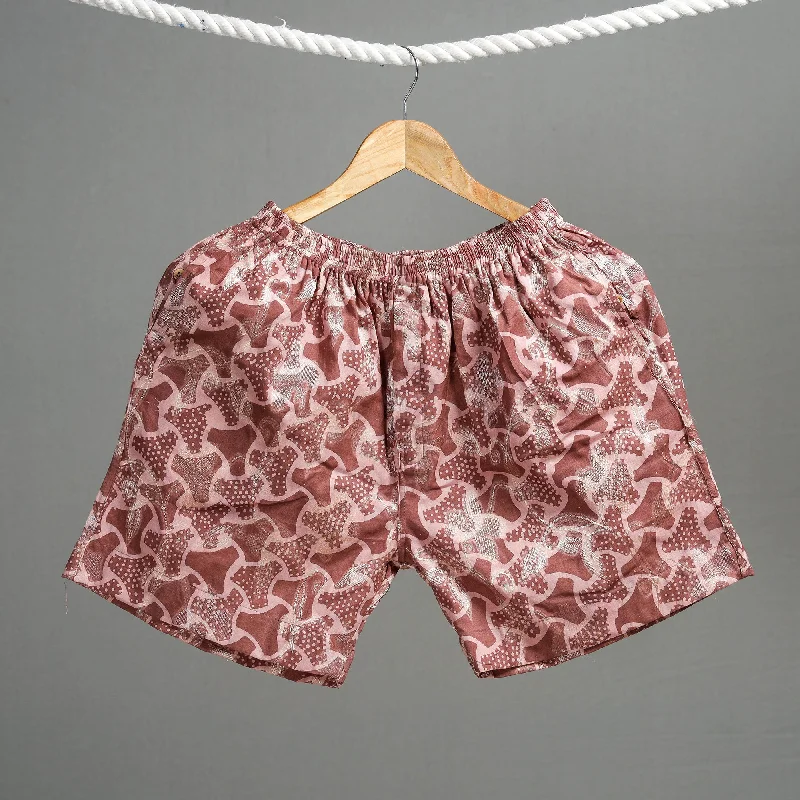 Brown - Hand Batik Printed Jacquard Weave Cotton Unisex Boxer/Shorts