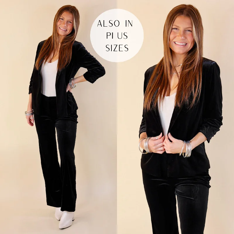 Chic Arrival 3/4 Sleeve Velvet Blazer in Black