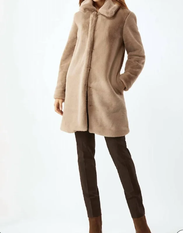 Faux Fur Coat In Taupe