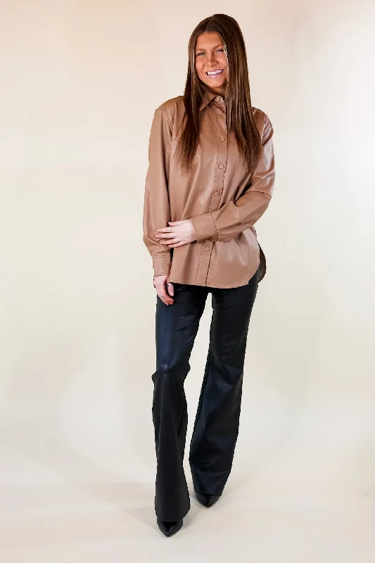 SPANX | Leather-Like Long Sleeve Oversized Shacket in Toffee