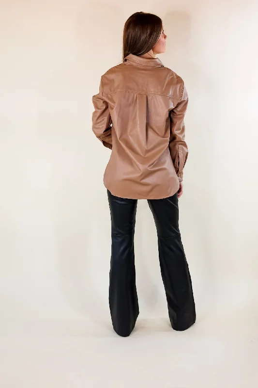 SPANX | Leather-Like Long Sleeve Oversized Shacket in Toffee