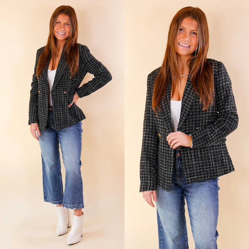 Timeless Tales Tweed Blazer with Bronze Buttons in Black