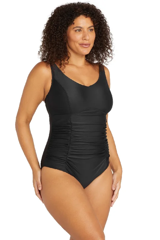 Black Hues Raphael E / F Cup Underwire One Piece Swimsuit