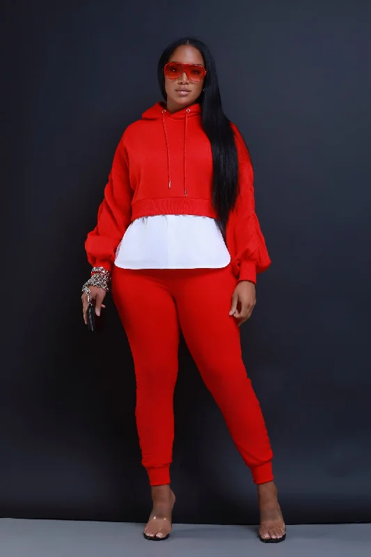 Excuse The Mess Layered Hooded Lounge Set - Red