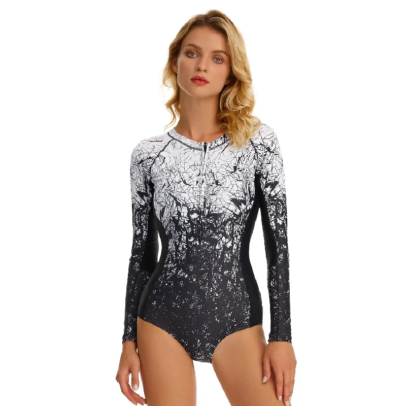 Lulunesy front zipper swimming suit print swimsuit long sleeve swimsuit