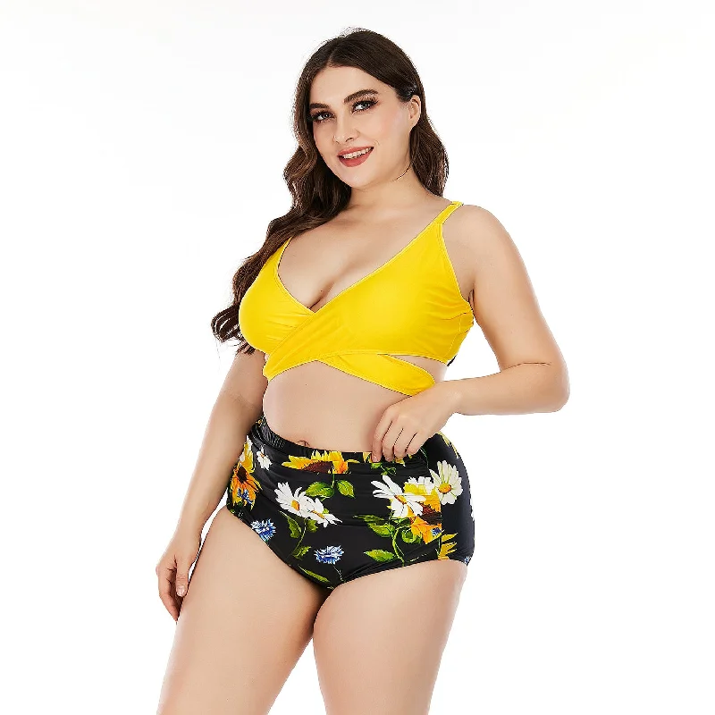 Lulunesy Women's Plus Size printed High Waist Bikini Swimsuit