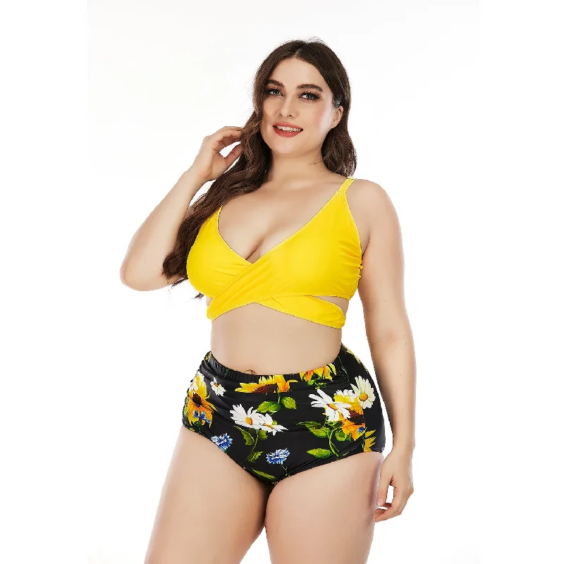 Lulunesy Women's Plus Size printed High Waist Bikini Swimsuit