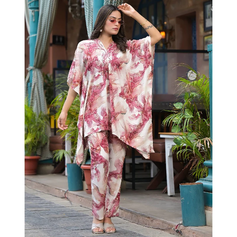 mauve-foil-printed-rayon-kaftan-co-ord-set