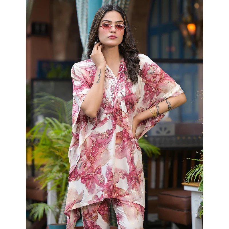 mauve-foil-printed-rayon-kaftan-co-ord-set