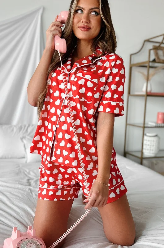 My Forever Love Silky Printed Pajama Set (Red)