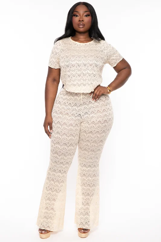 Plus Size Keily Lace Top And Pant Set - Ivory