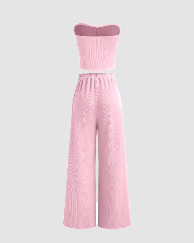 ruched-tube-top-and-wide-leg-trousers-in-pink