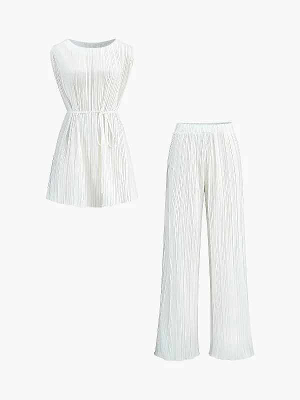 solid-belted-pleated-pants-set