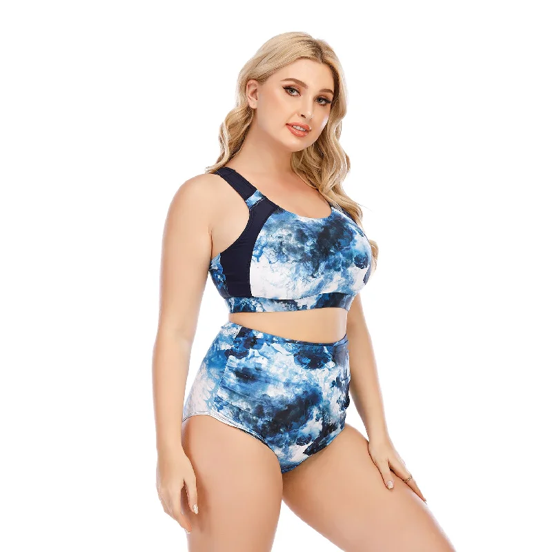 Women's Plus Size Wide Strap Swimsuit Leaf Pattern Bottoms Two Piece Swimsuit