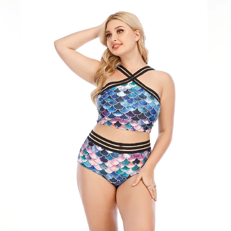 Women's Two Piece Plus Size Swimwear High Waisted Bathing Suit Swimsuit