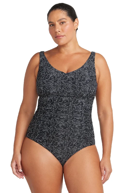 Black Zig Zag Raphael E / F Cup Underwire One Piece Swimsuit