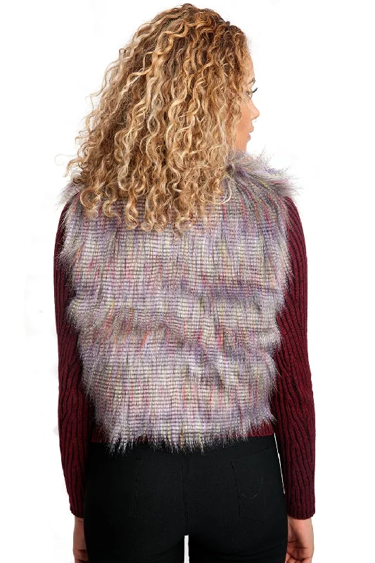 Multi Color Cropped Gilet with Long Faux Fur