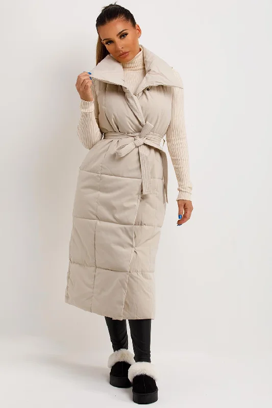 Beige Duvet Padded Gilet Longline