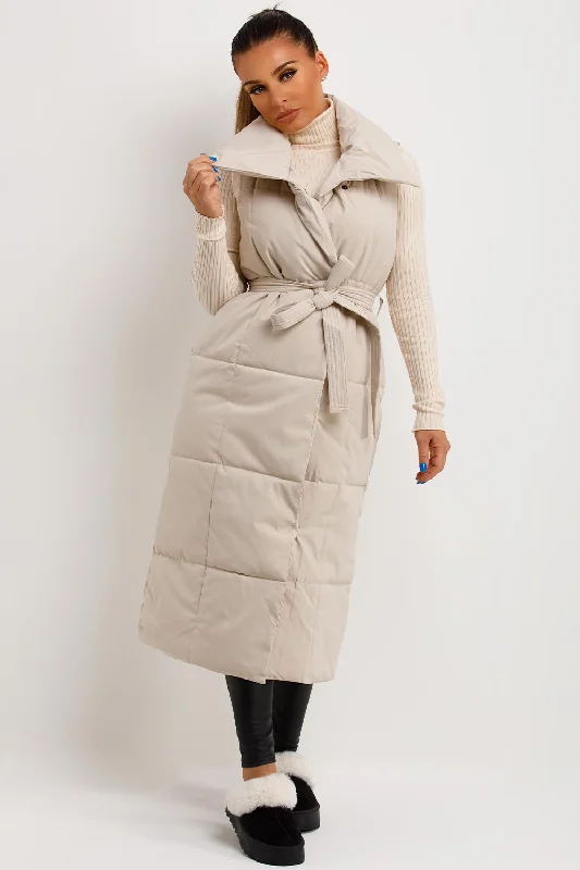 Beige Duvet Padded Gilet Longline