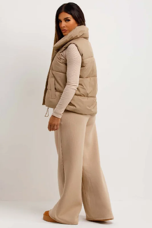 Beige Puffer Duvet Gilet With Drawstrings