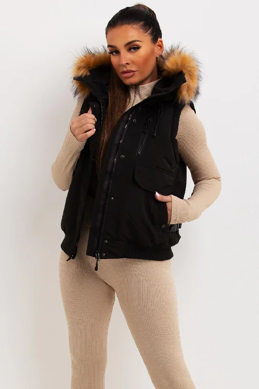 Black Gilet With Fur Hood