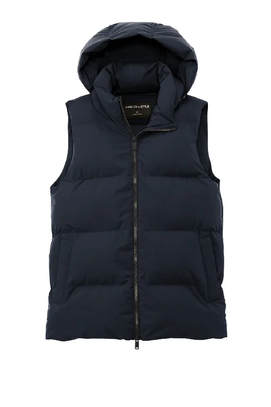 Mercer+Mettle Womens Water Resistant Full Zip Hooded Puffy Vest - Night Navy Blue