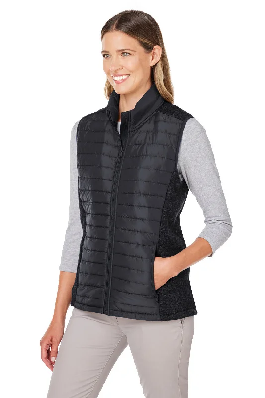 Nautica Womens Harbor Water Resistant Full Zip Puffer Vest - Black/Heather Black