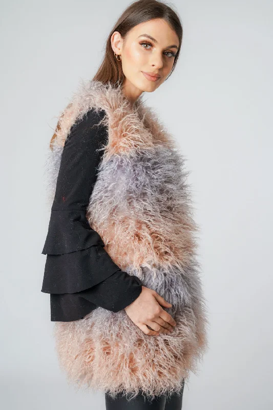 Multi Colour Shaggy Mongolian Faux Fur Gilet