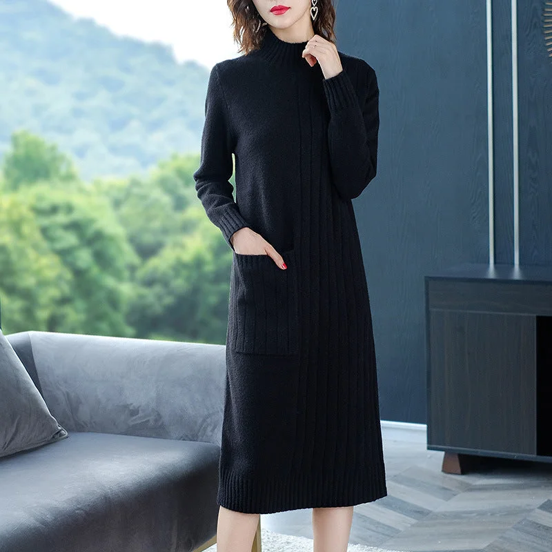 NiDELL Match with Coat Half Turtleneck Sweater Dress Women's Autumn and Winter . New Mid-Length Bottoming Shirt Knitted Dress