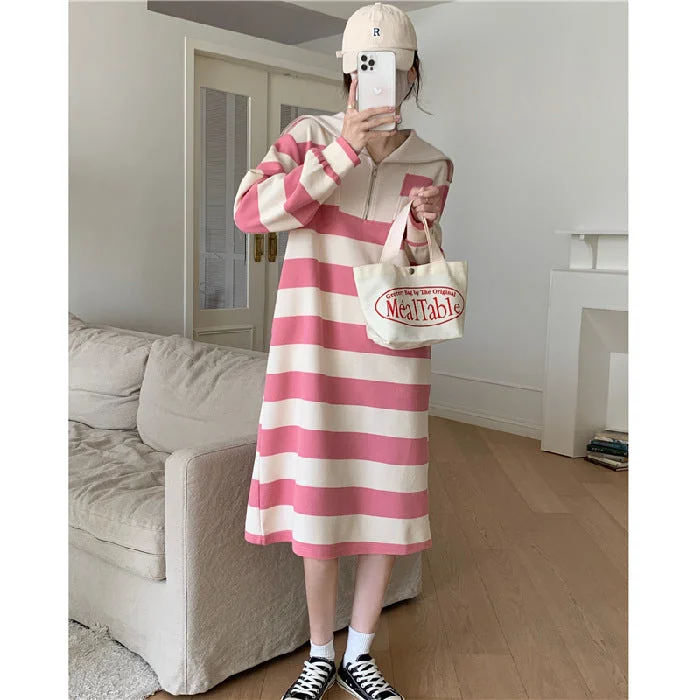 NiDELL Slimming Stripes Sweater Dress Women's Spring and Autumn Mid-Length . New Loose Casual Small First Love Dress