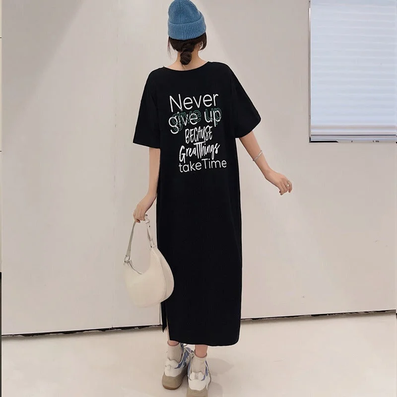 NiDELL Summer New Heel Wrapped Collar Pocket Purified Cotton over the Knee Dress Design Short Sleeve Large Size Casual T-shirt Long Dress