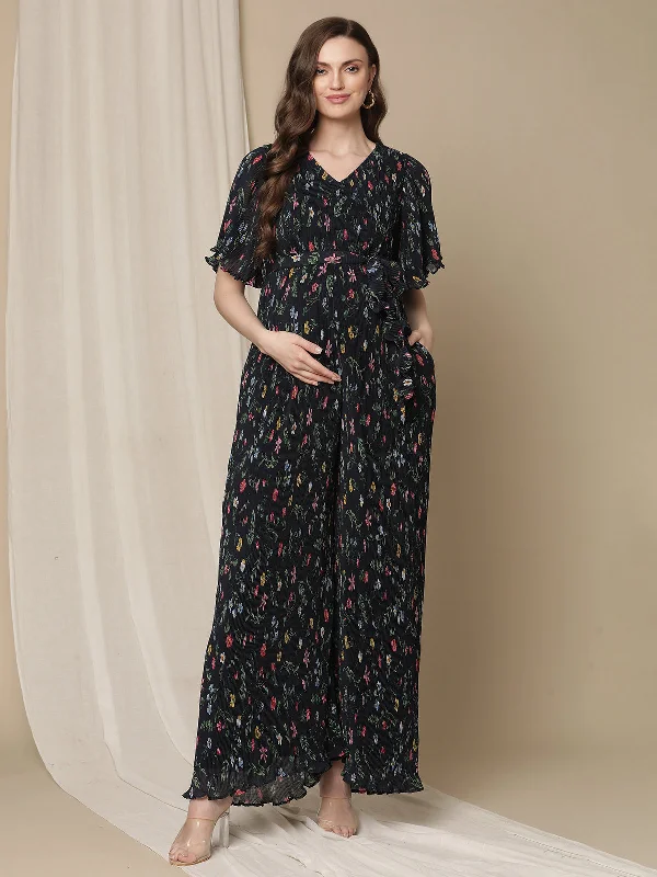 Maternity Jumpsuit Dress Pleated