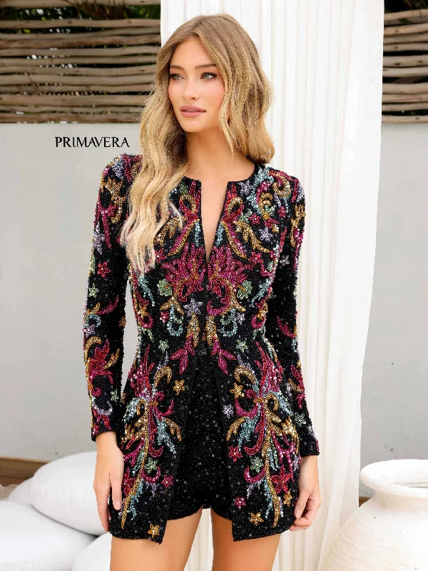 Primavera Couture 4273 Short Sequin Long Sleeve Romper Jacket