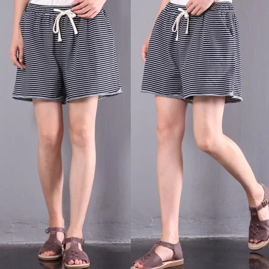 baggy-stylish-navy-striped-pants-plus-size-cotton-elastic-waist-shorts