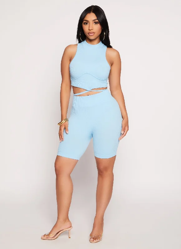 Seamless Ribbed Knit High Waisted Bike Shorts