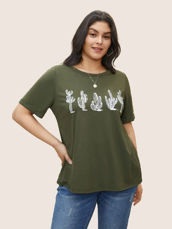 Cactus Print Crew Neck T-shirt