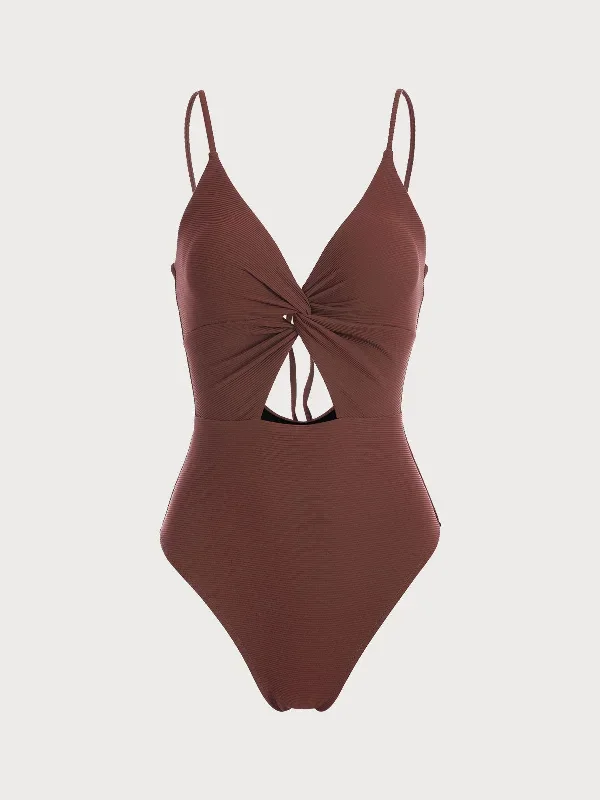 Coffee Cut Out One-Piece Swimsuit