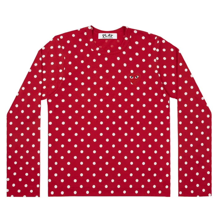 Long Sleeve Polka Dots With Red Emblem Tee Unisex