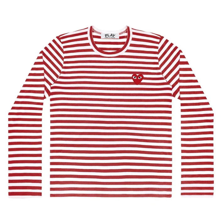 Long Sleeve Stripes With Red Emblem Tee Unisex