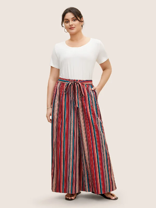 Contrast Striped Tie Knot Wide Leg Pants