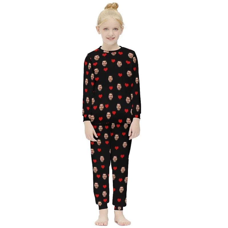 custom-face-love-heart-black-kids-long-sleeve-pajamas-set