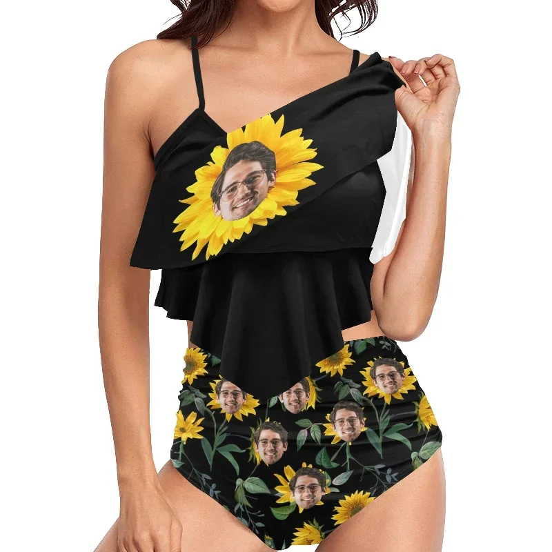 custom-face-sunflower-ruffle-tankini-personalized-bathing-suit-summer-swimsuit-womens-ruffle-bikini-set