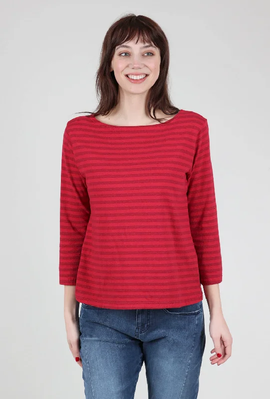 Boatneck Stripe 3/4 Sleeve Top, Cardinal