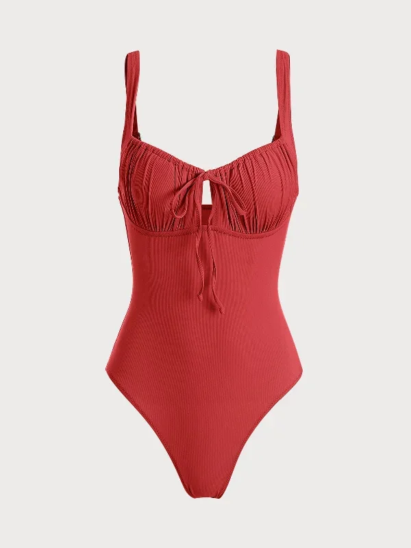 Red Cutout Tie One-Piece Swimsuit