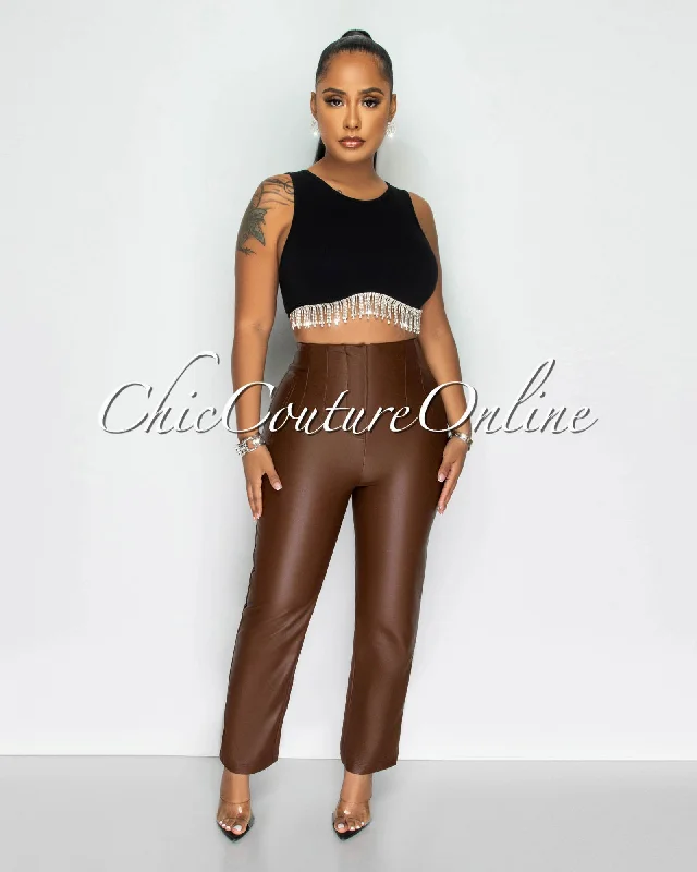 Danya Brown Vegan Leather Pants