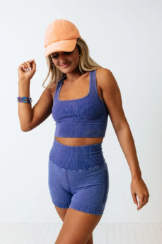 Doing The Most Ribbed Crop Top in Royal Blue