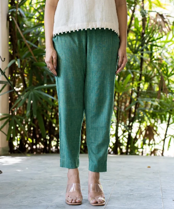 Green peacock handwoven muslin pant