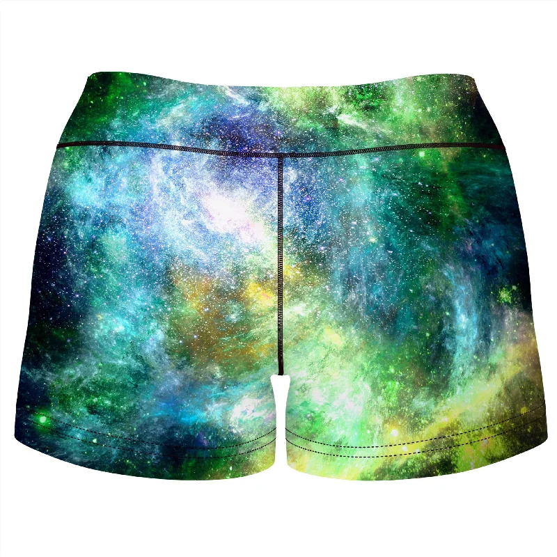 green-psychedelic-nebula-high-waisted-womens-shorts