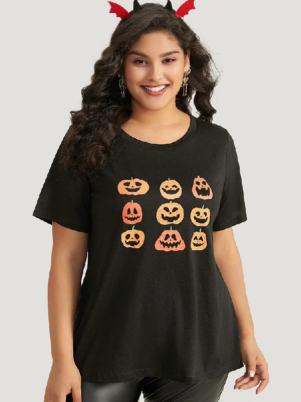 Halloween Pumpkin Print Round Neck T-shirt